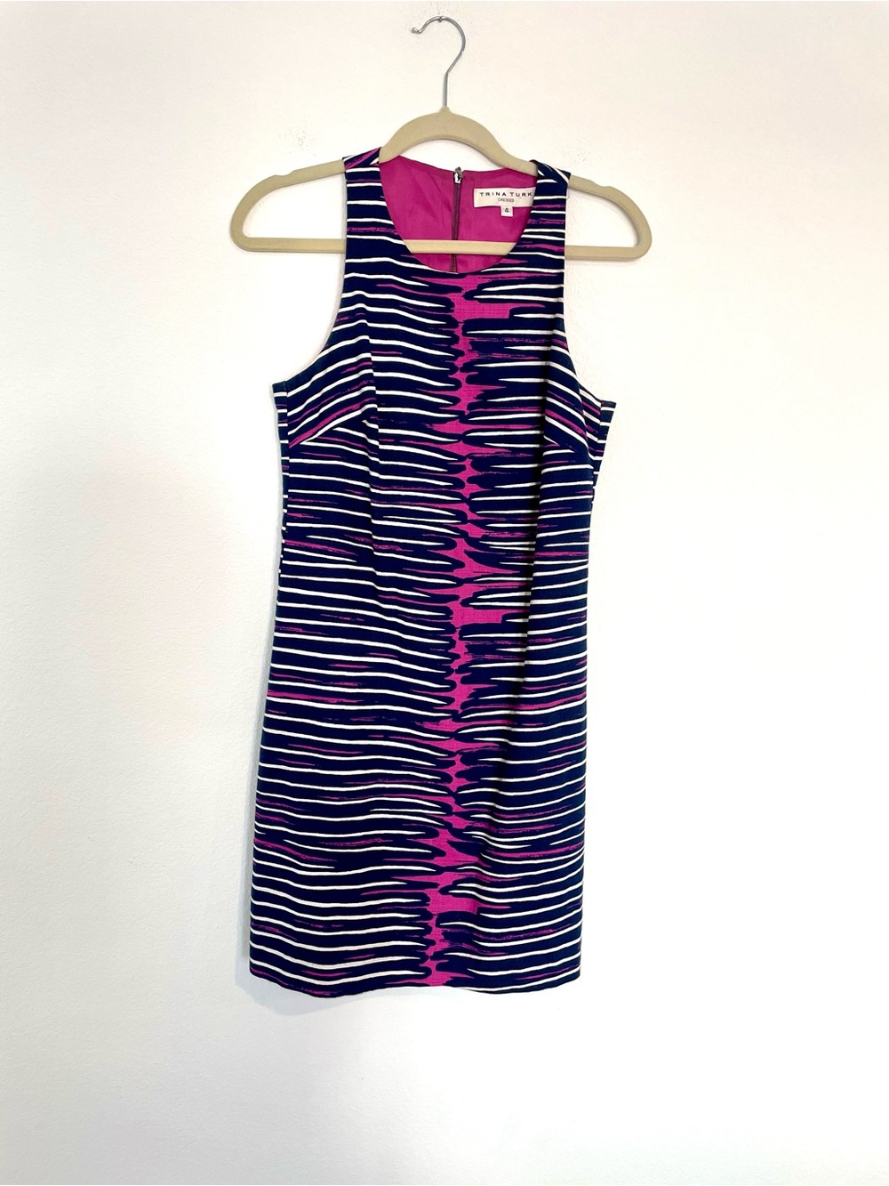Trina Turk Navy & Fuchsia Patterned Sleeveless Sheath Dress